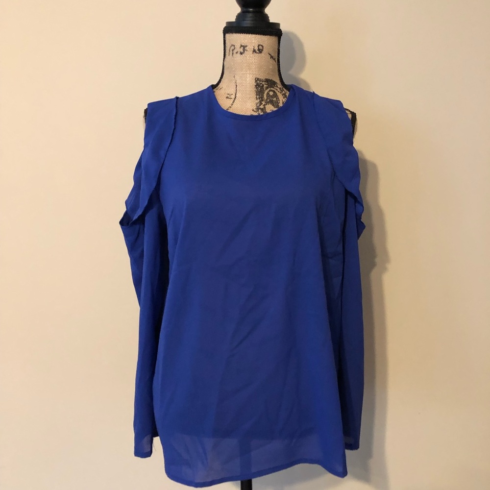 BRAND NEW blue long sleeve blouse w/ cutouts XL